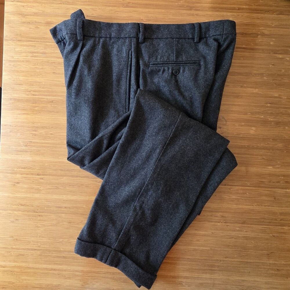 Vtg Nautica 36x34 Charcoal Wool Flannel Pleated Cuffed Baggy High Waist Pants - Picture 3 of 16